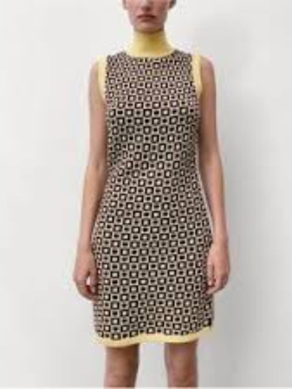 Zara Retro Square Motif Wool Blend High Neck Knit Mini Dress Medium
